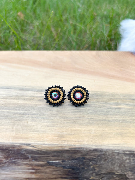 Black and Matte Honey Swarovski Studs