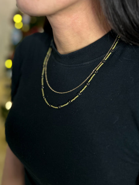 Matte Black Daisy Chain Layered Necklace