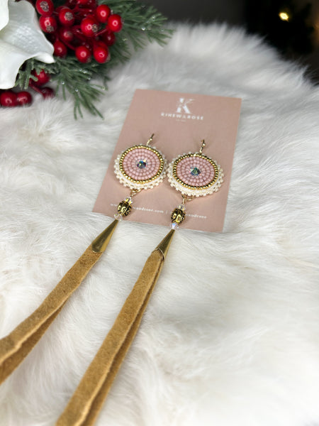 Champagne Pink and Gold Hide Tassel Drops