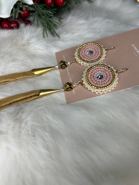 Champagne Pink and Gold Hide Tassel Drops