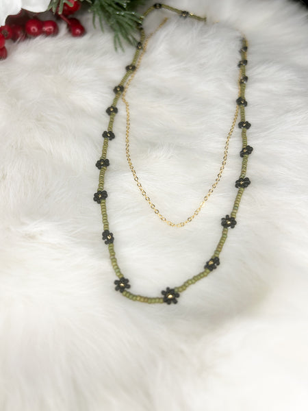 Matte Black Daisy Chain Layered Necklace